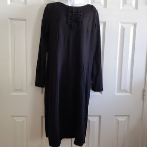 Orvis Womens Dress 14 Shift Ruffle Modest Classic Witchy Ponte Knit Stretch